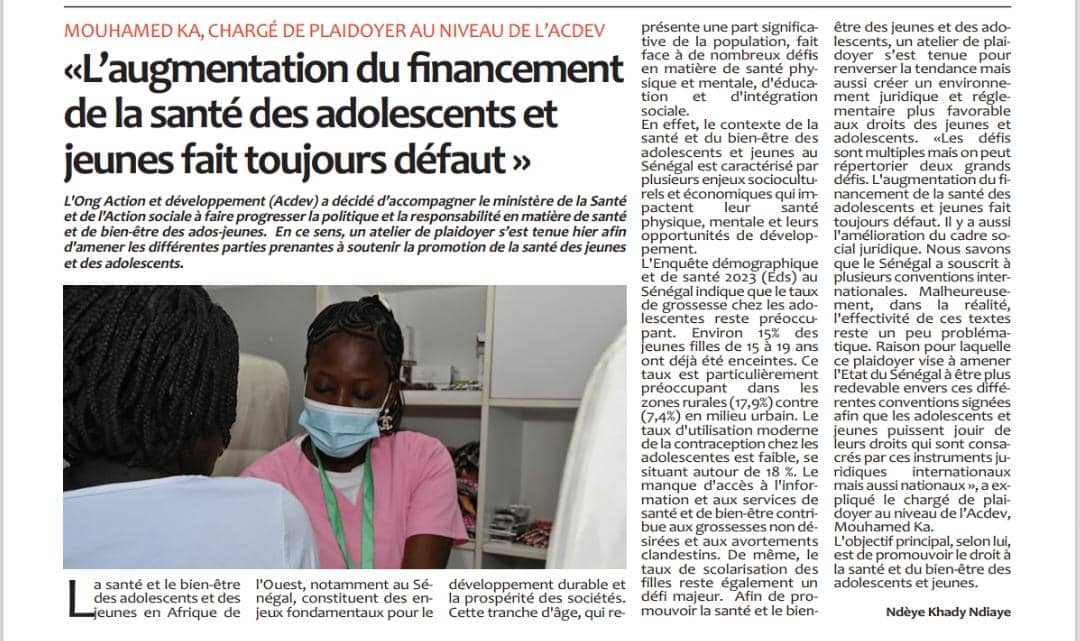 « Notre projet de plaidoyer pour la santé des ado-jeunes fait la une de la presse »